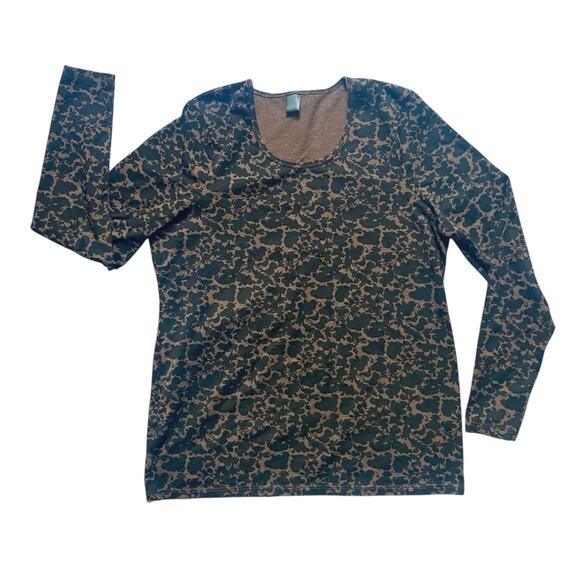 Peruvian Connection Women’s XL Long Sleeve Tee Pima Cotton Brown Black Floral - Picture 1 of 7